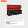 Black and red plastic wall-mounted storage bins with stackable parts organizer