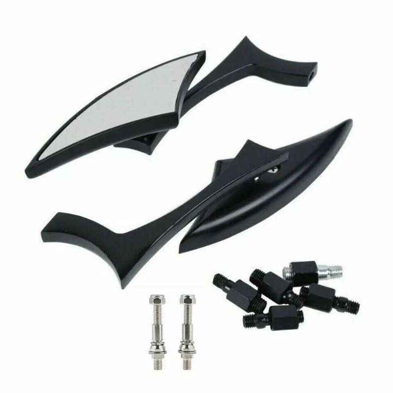 Black universal motorcycle side mirror set with mounting hardware