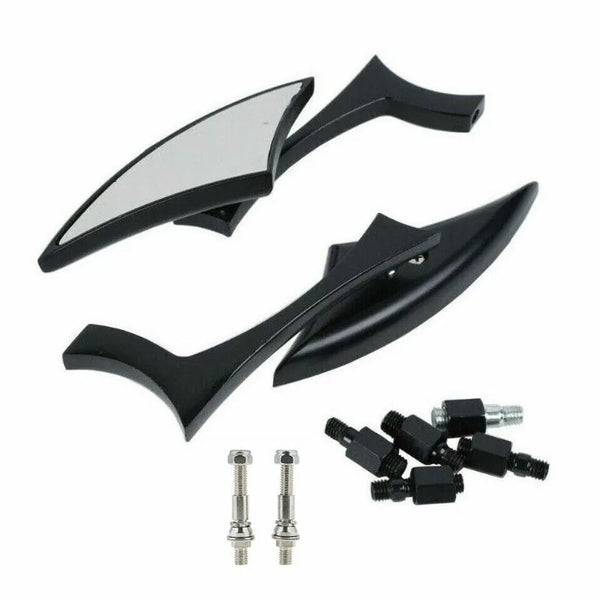 Black universal motorcycle side mirror set with mounting hardware