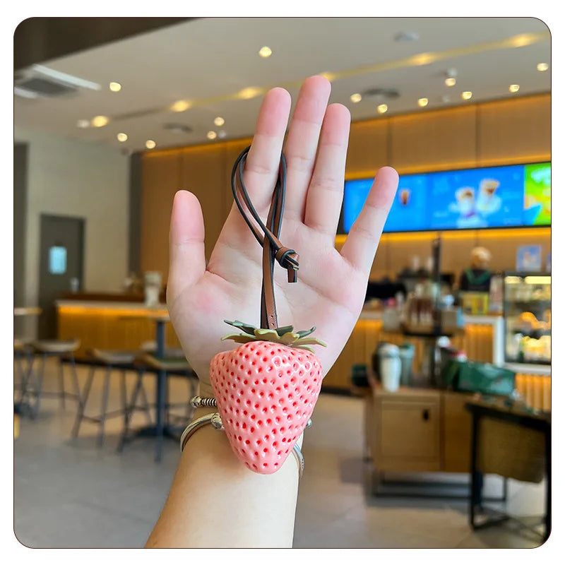 3D Strawberry Bag Charm Keychain