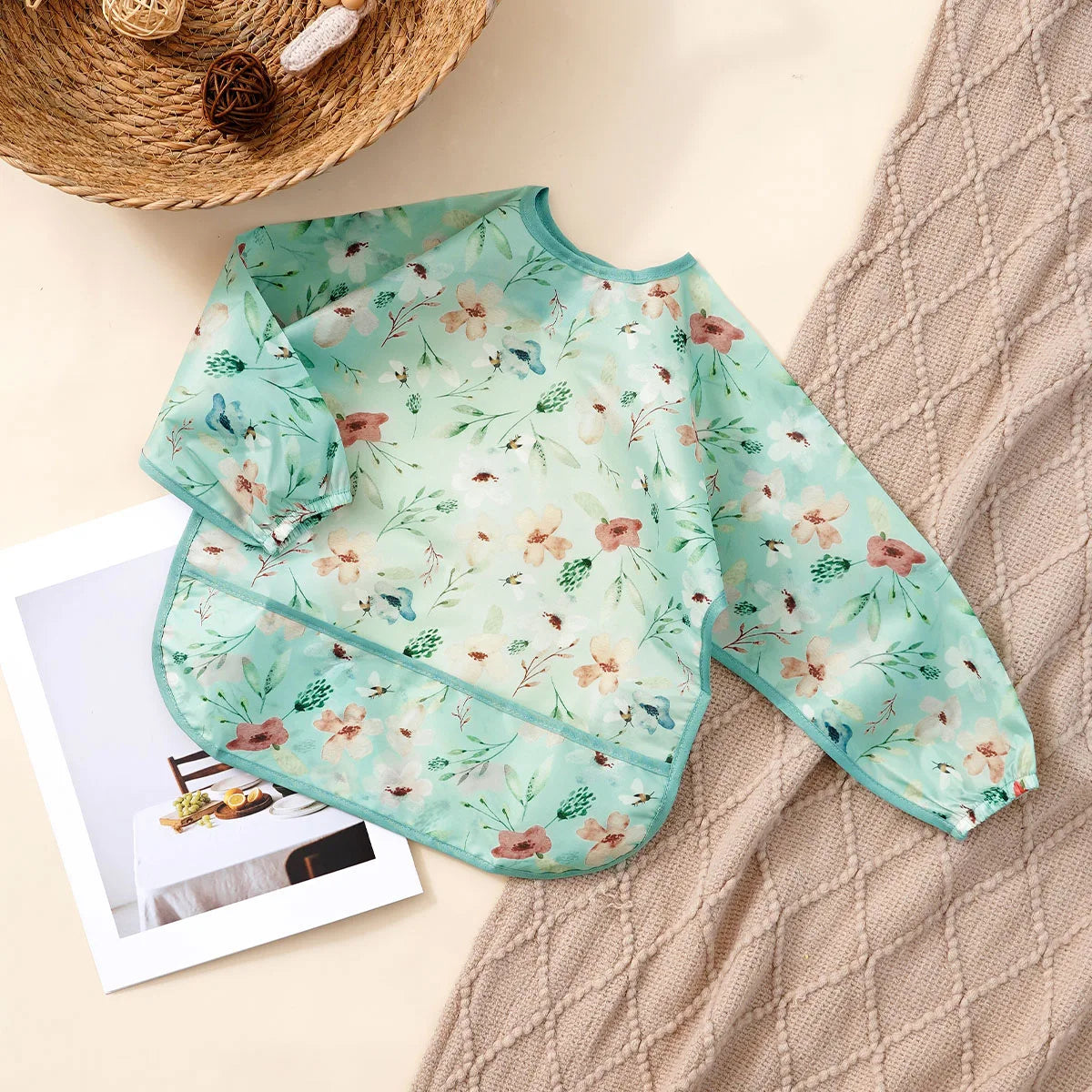 Waterproof Long-Sleeve Baby Bibs with Catch-All Pockets