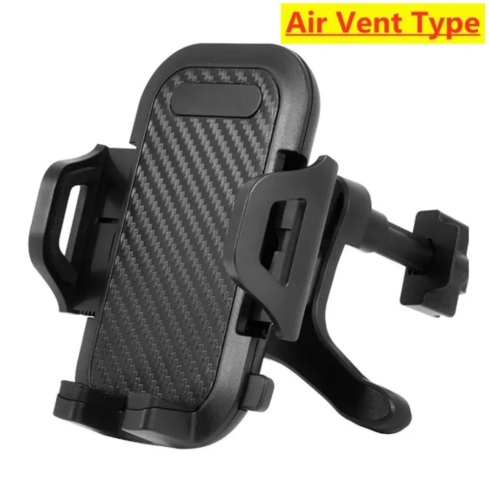 Black air vent type car phone mount with suction cup and clips