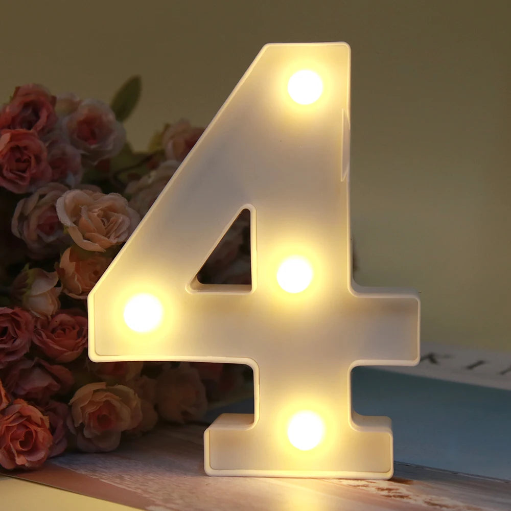 Lumière de nuit alphabet LED blanche brillante en forme du chiffre quatre