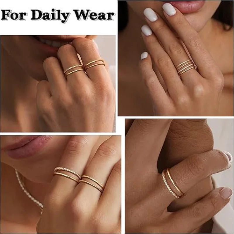 Dainty Gold-Plated Stacking Ring Set with Cubic Zirconia