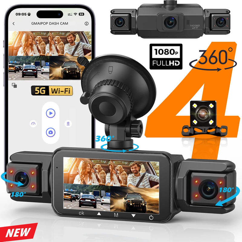 4-Channel HD Dashcam with WiFi & Night Vision