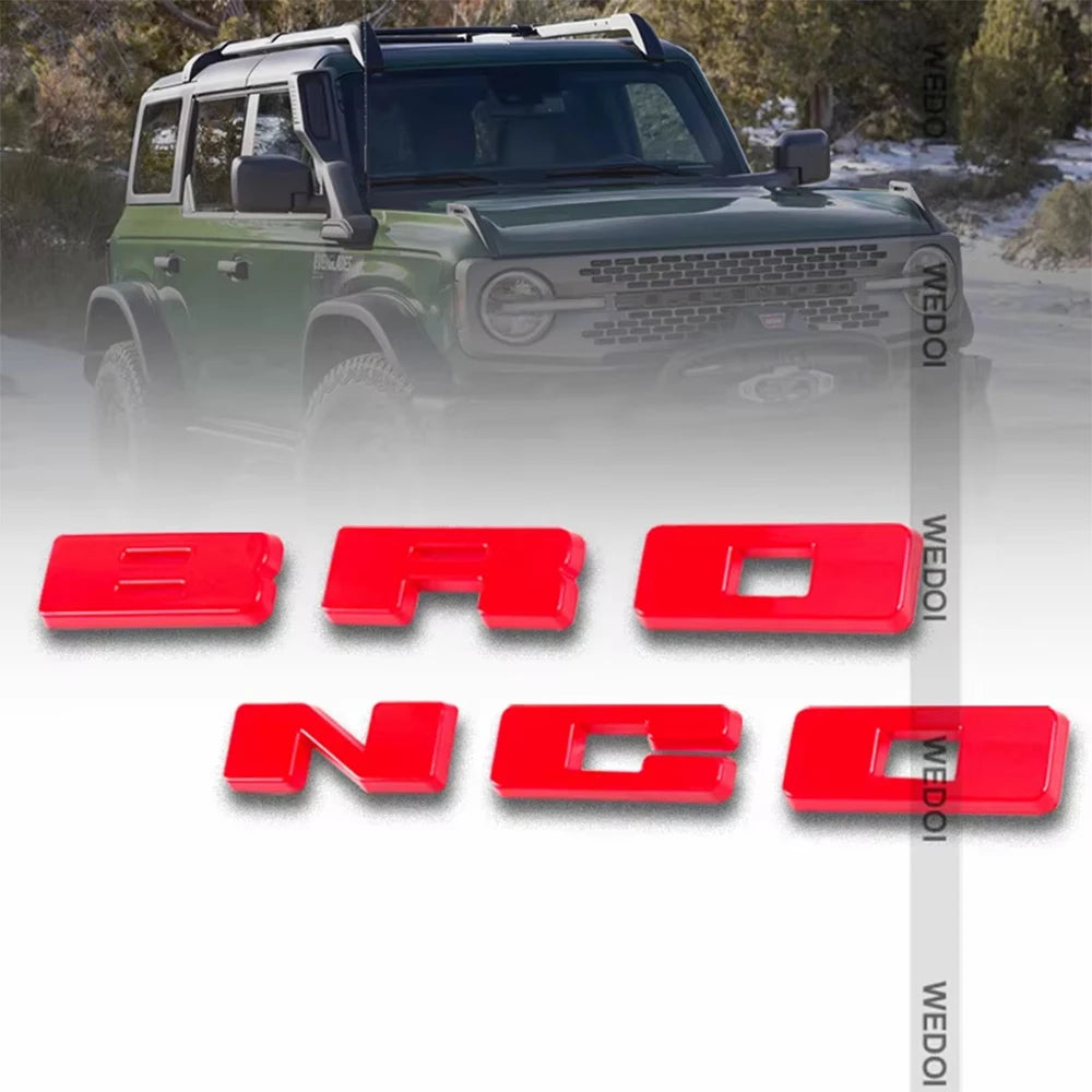 Red 3D ABS emblem letter covers for a Ford Bronco grille