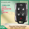 A black remote key fob for a Chevrolet Tahoe Suburban or GMC Yukon, showing technical details and a lock symbol.