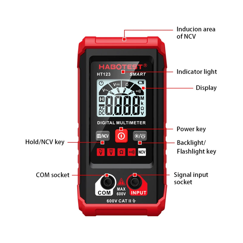 Compact Digital Multimeter with Auto-Ranging & Backlit Display