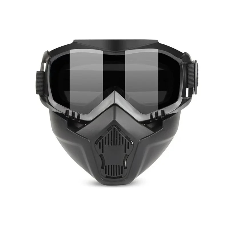 A black retro anti-fog motorcycle goggle with a windproof shield and adjustable strap.