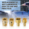 Set of brass quick-connect adapters for pressure washers, used for connecting M22-15mm to 3/8" fittings.