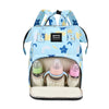 Light blue and yellow patterned waterproof diaper bag backpack with stroller straps and storage pockets