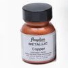 A glass bottle of Angelus Metallic Copper leather paint for shoes and bags.