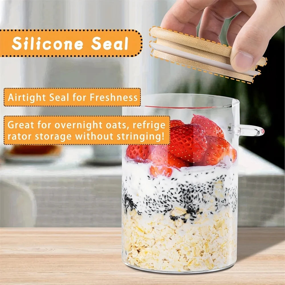 Airtight Glass Overnight Oats Jars with Spoon (16 oz)