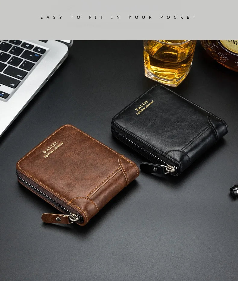 Men's Retro PU Leather Bifold Wallet with Zipper and Coin Pocket