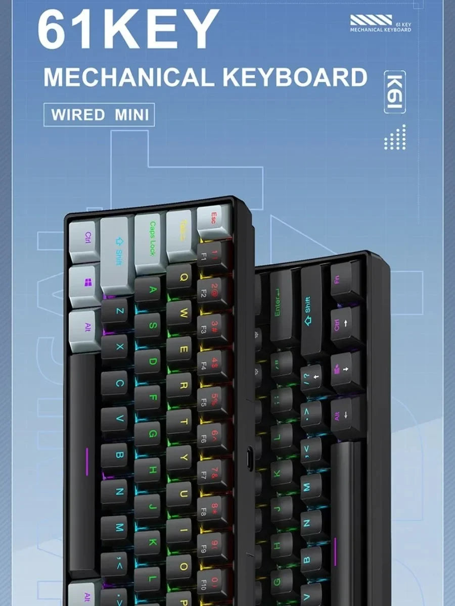 Compact 61-Key Mechanical Gaming Keyboard with RGB Backlighting