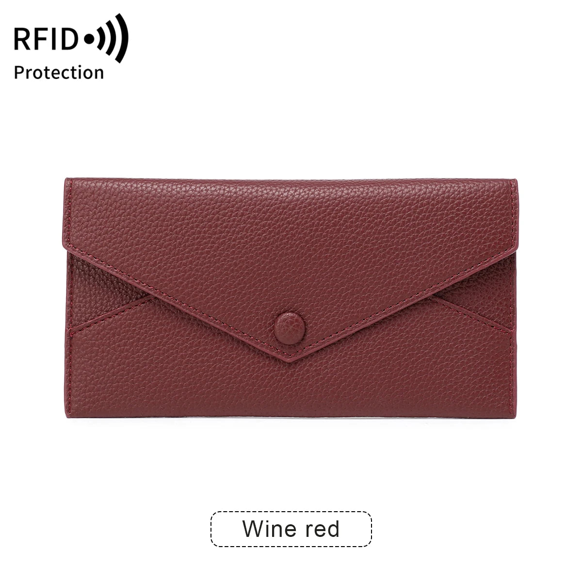 A maroon slim RFID-blocking PU leather wallet with card slots.