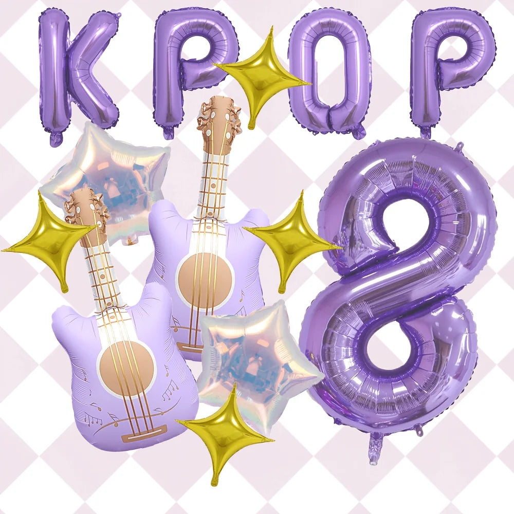 Purple Guitar Balloon Set for K-Pop Music Birthday Parties