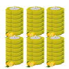A set of yellow wall-mounted toilet brushes with disposable heads, arranged in a grid.