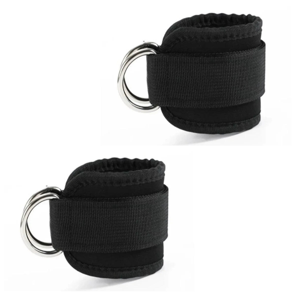 Black padded ankle straps with resistance bands for exercise
