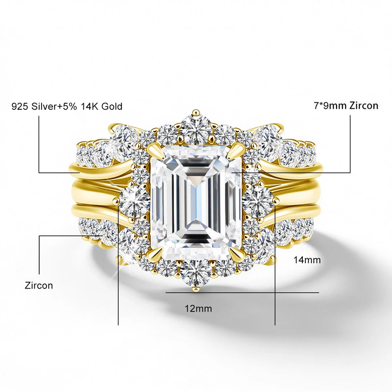 3ct Emerald Cut Moissanite Stackable Ring Set in 14K Gold Filled