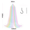 A long, iridescent rainbow hanging dome canopy mosquito net displayed against a white background.