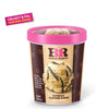 A pink container of Jamaican almond fudge ice cream with a straw, labeled BRaskin Robbins.