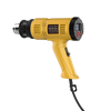 Yellow heat gun with a cord and nozzle attachment against a black background.