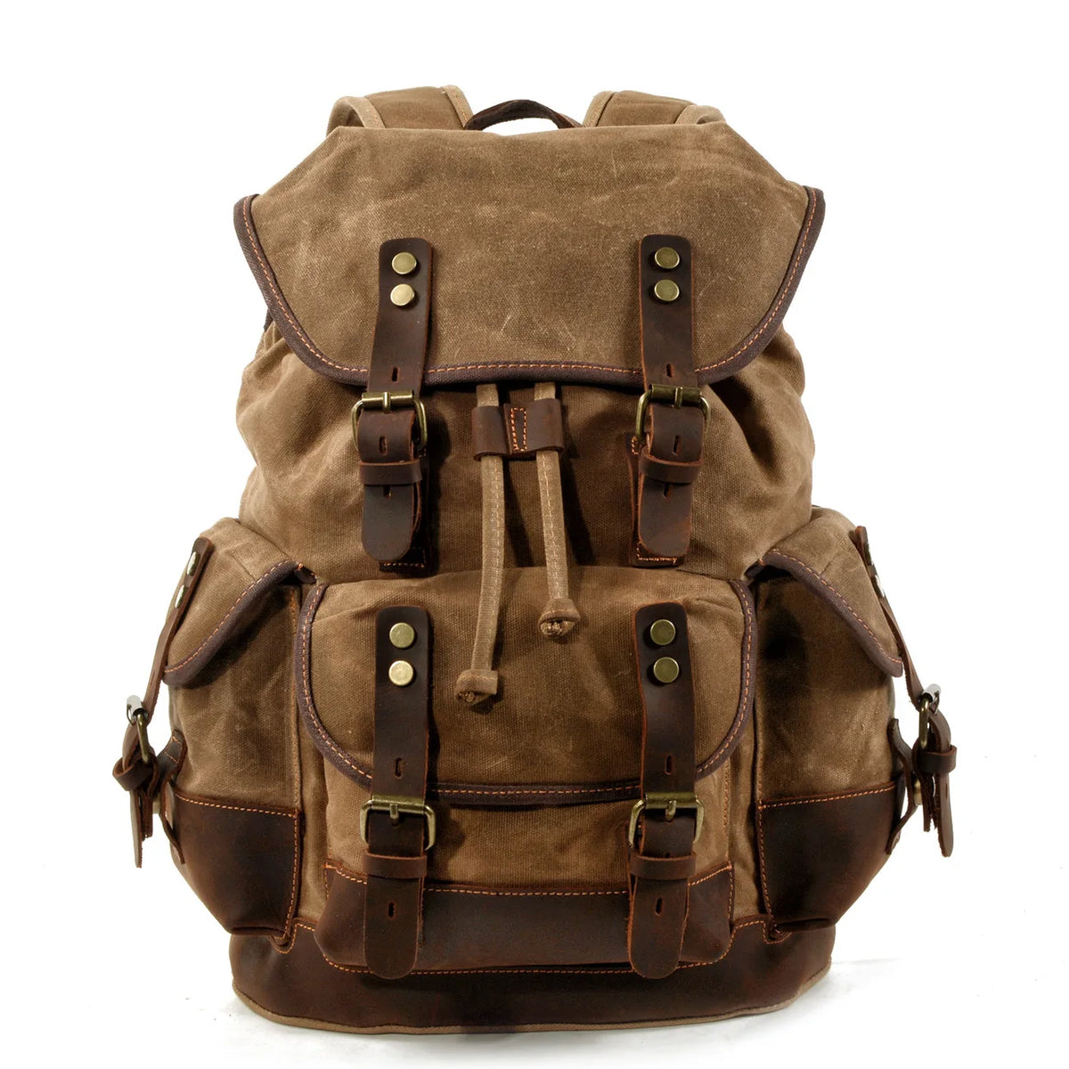 Canvas & Leather Travel Backpack – Waterproof, Large Capacity for School, Work & Hiking