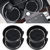 Set of black silicone car cup holder coasters with crystal rhinestone detailing