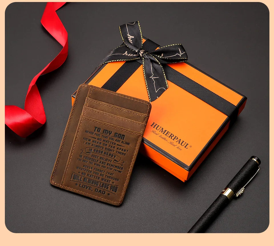Genuine Leather Slim Card Wallet for Men – Personalized Gift from Dad