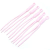 Pink braided nylon lanyards with loops and keychains arranged diagonally