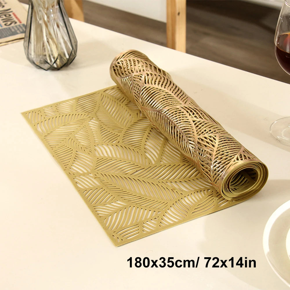 Elegant Hollow Leaf Gold Table Runner for Weddings & Everyday Dining
