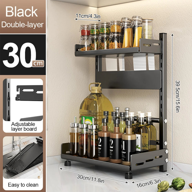 Adjustable 3-Tier Countertop Spice Rack with Knife Holder