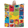A colorful flannel throw blanket featuring characters from Sesame Street and Friends.