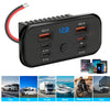 Black power adapter with four ports for fast charging devices including USB PD 3.0 and QC 3.0