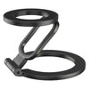 Black magnetic phone ring holder and kickstand with 360 degree rotation.