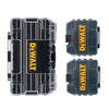 A set of three DEWALT TSTAK Mini Tough Tool cases in black and blue storage containers.