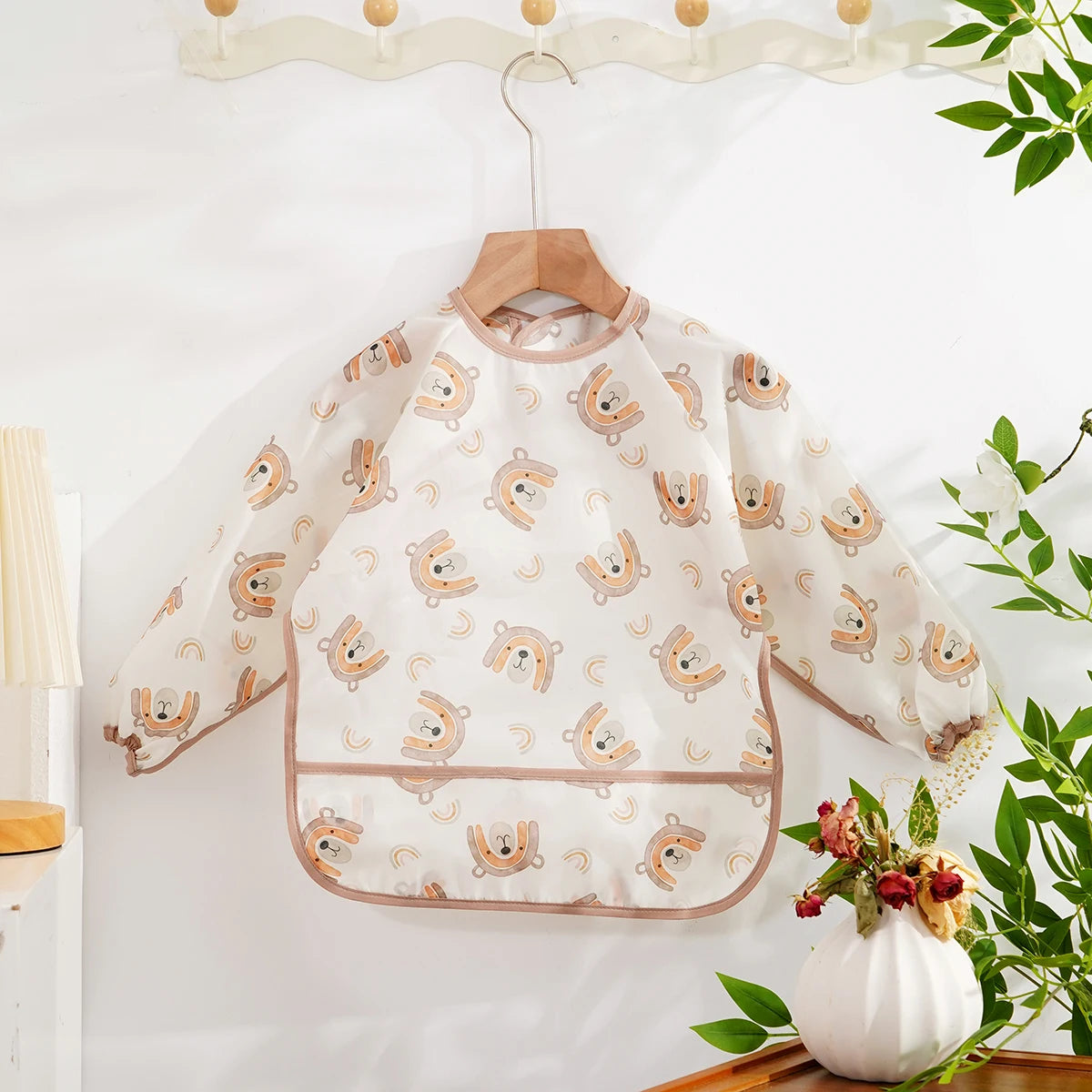 Waterproof Long-Sleeve Baby Bib with Catch-All Pocket