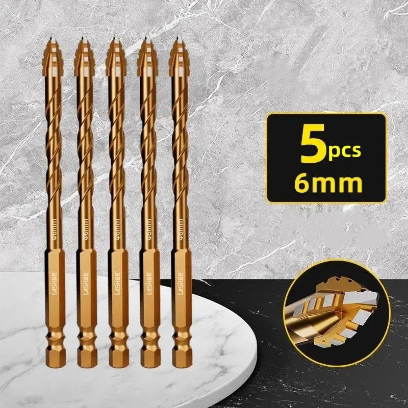 Carbide Four-Blade Serrated Drill Bit Set 6-10mm for Tile, Ceramic, and Stone