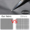 Close-up of a fabric surface showing an anti-scratch feature and a comparison between the product fabric and others.