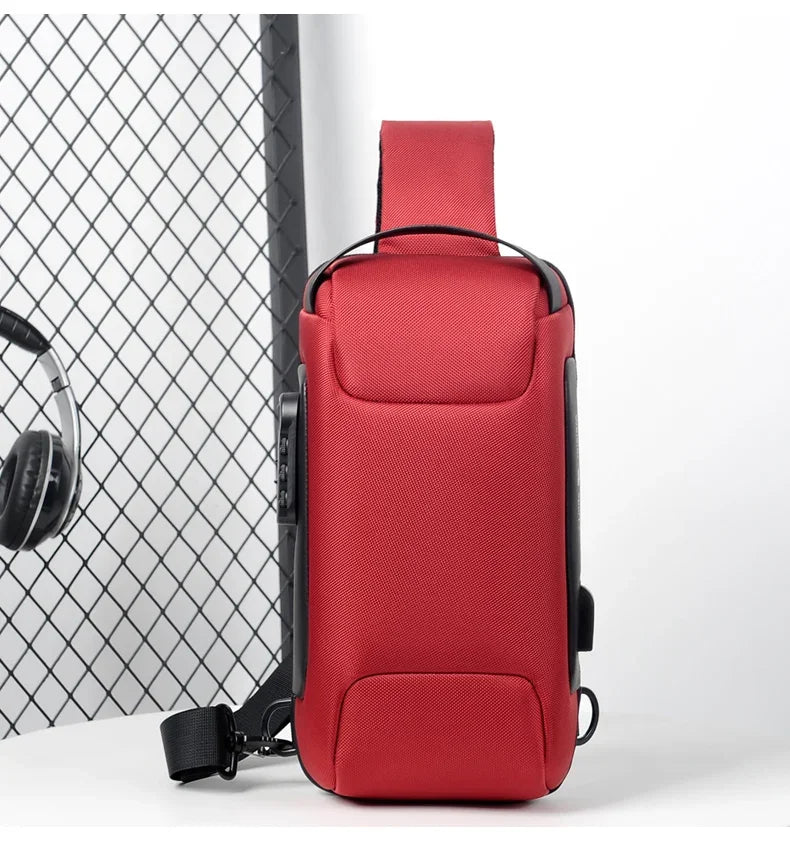 Bolso cruz para hombre rojo multifuncional antirrobo de tirantes