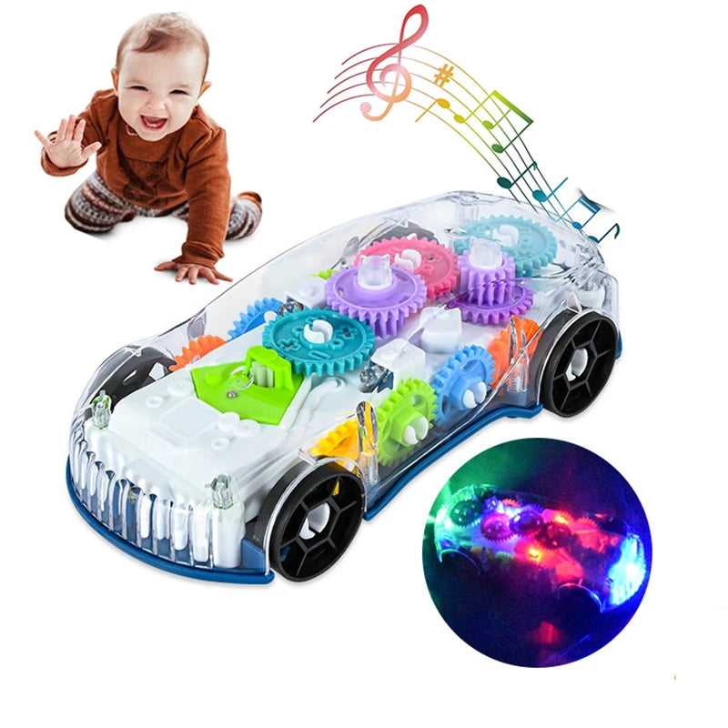 Voiture de Police Transparente avec Engrenages, Lumières et Musique