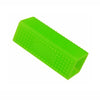 Bright green silicone pet hair remover brush with a textured surface.