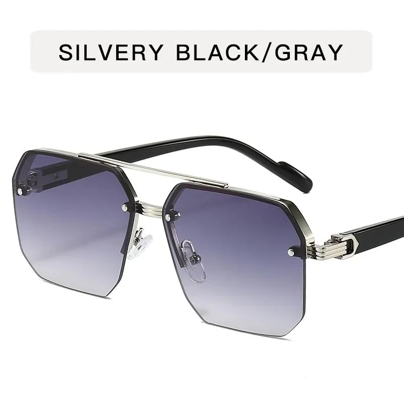 Retro Square Half-Frame Metal Sunglasses