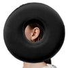 Black memory foam ear piercing pillow with a cutout for side sleepers