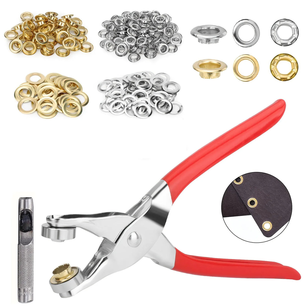 Heavy-Duty Grommet Eyelet Punch Plier Kit with 100 Metal Eyelets