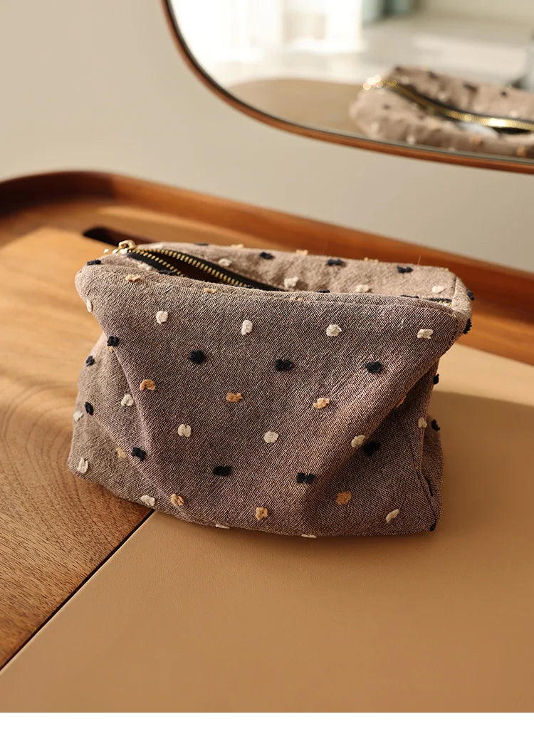 Checkered Striped Cosmetic Bag – Compact Travel Organizer