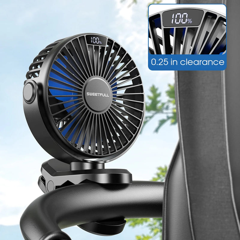 USB-Rechargeable Clip-On Desk Fan with Digital Display