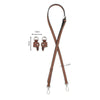 Brown leather shoulder strap with adjustable buckles and metal hardware