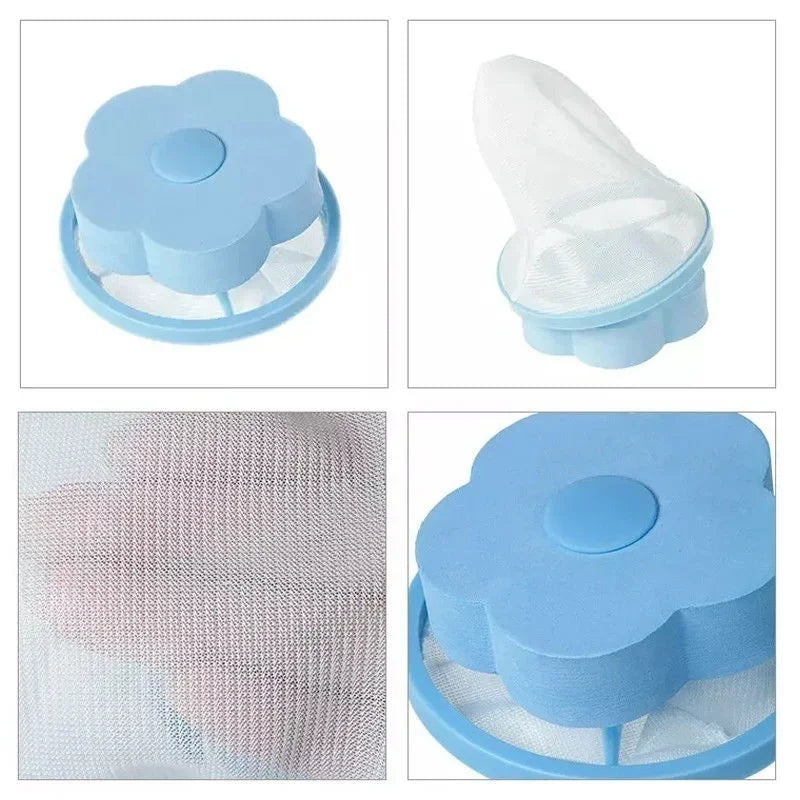 Blue mesh filter bags for washing machine lint and hair catcher